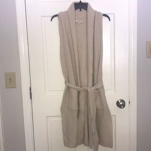 Loft long sweater pocket vest with tie detail